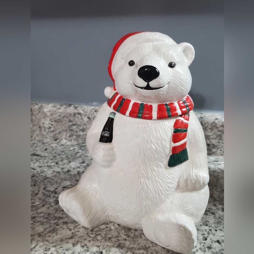 Coca Cola coke Santa Hat Polar Bear Cookie Jar vintage